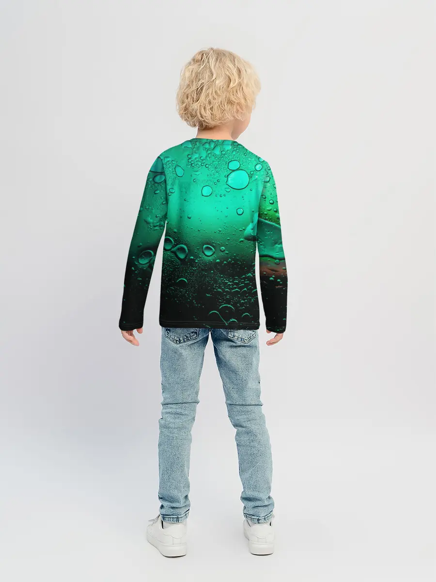 Детский лонгслив / Зеленые капли клетки