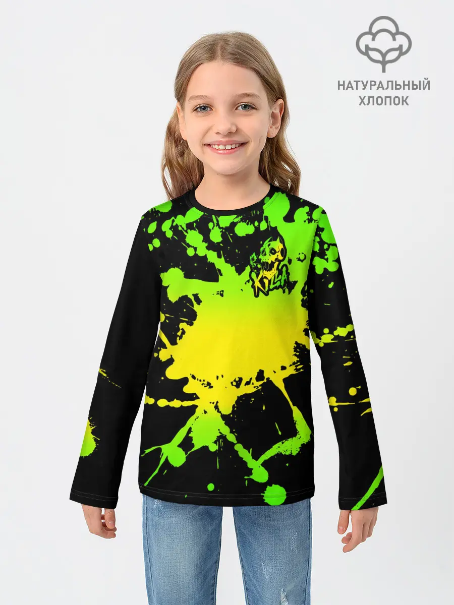 Детский лонгслив / KILLA зеленые брызги
