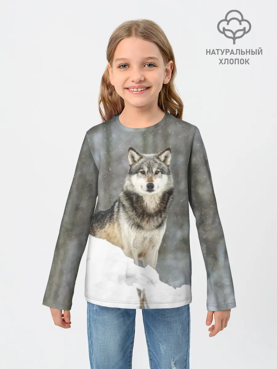 Детский лонгслив / Волк и снег