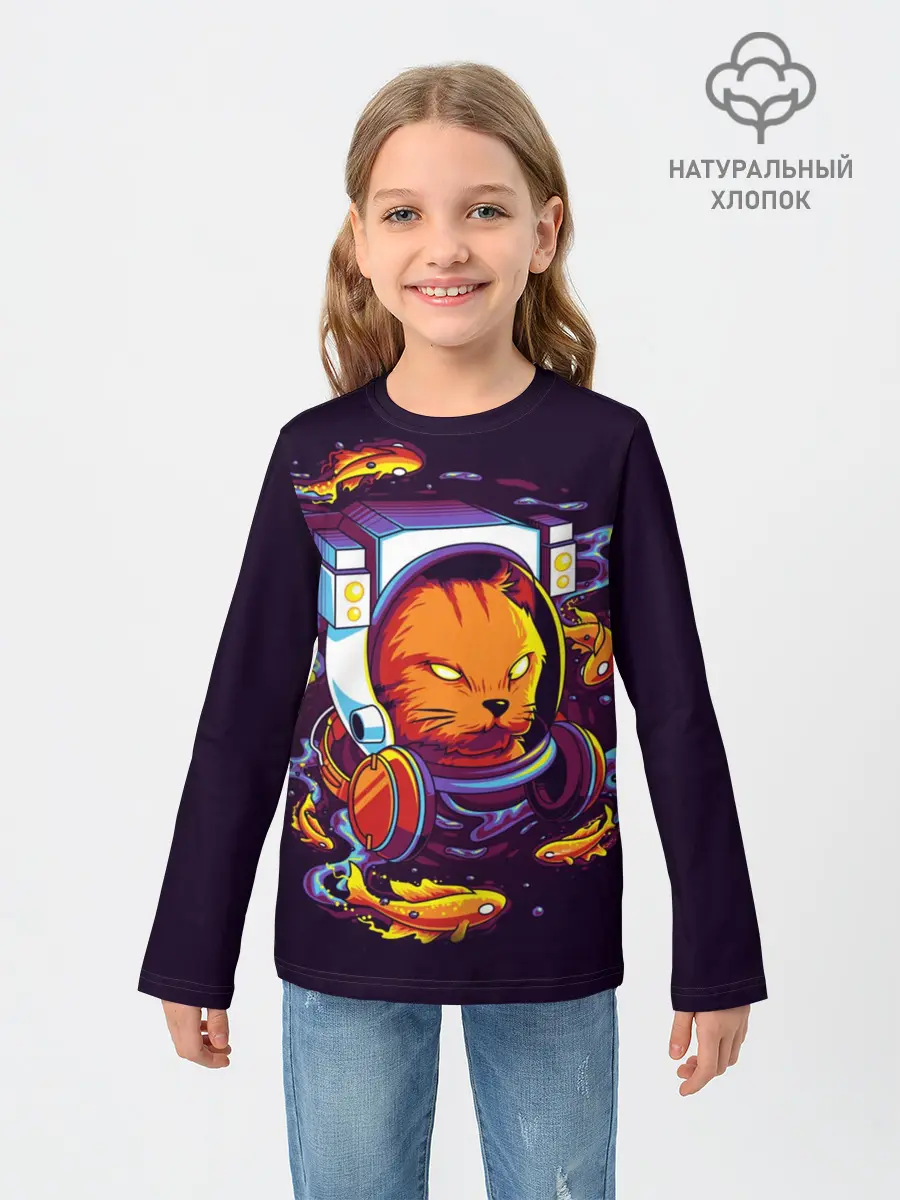 Детский лонгслив / Техно Кот