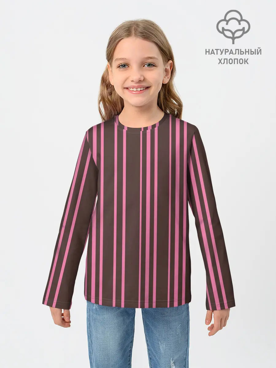 Детский лонгслив / Чёрно-розовые линии