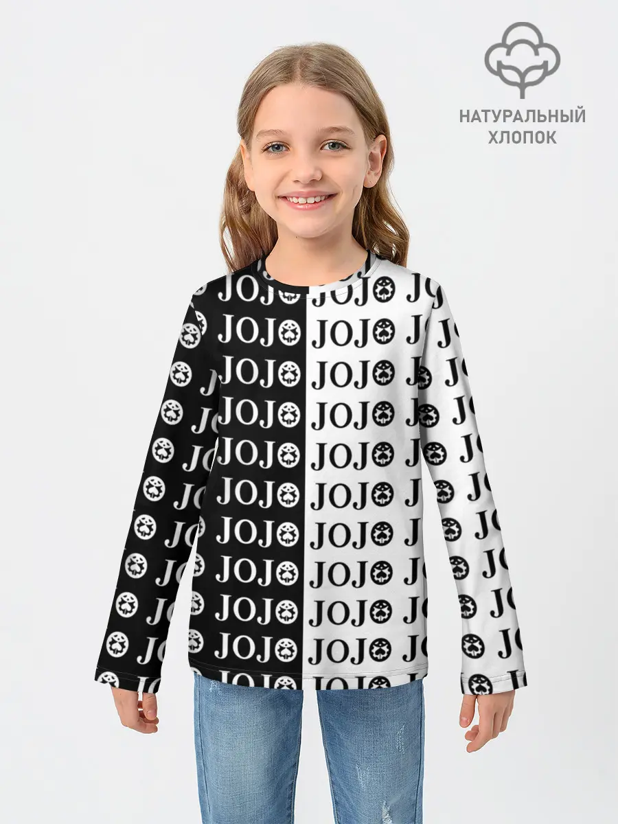 Детский лонгслив / Логотип джо джо паттерн черно-белый