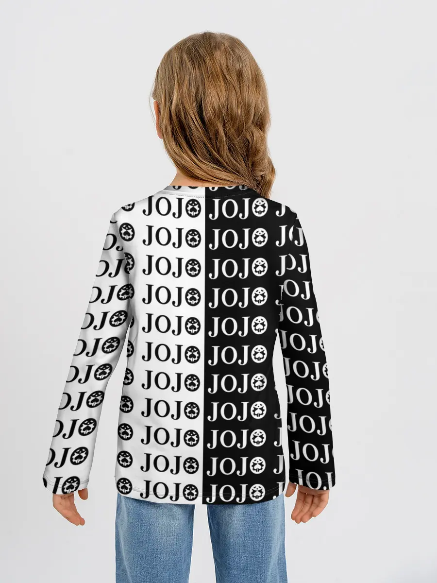 Детский лонгслив / Логотип джо джо паттерн черно-белый