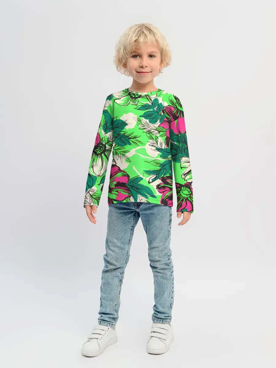 Детский лонгслив / Цветы в неоне
