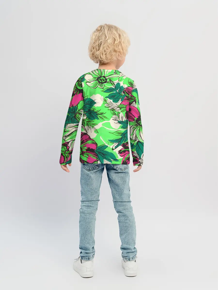 Детский лонгслив / Цветы в неоне