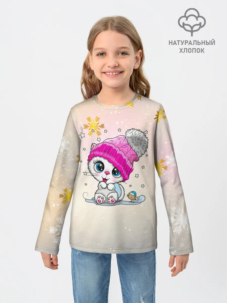Детский лонгслив / Новогодний кот