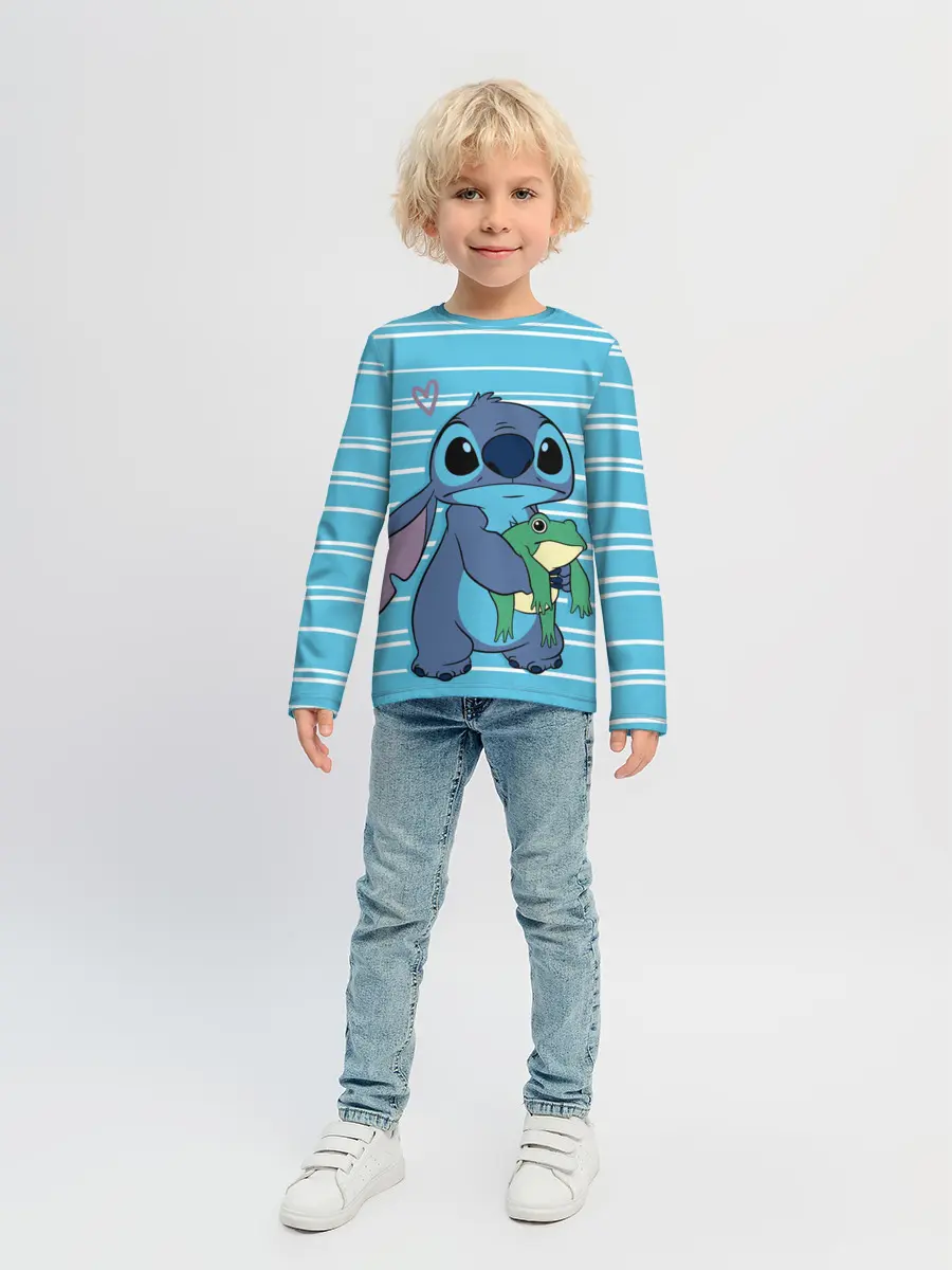 Детский лонгслив / Стич с лягушкой