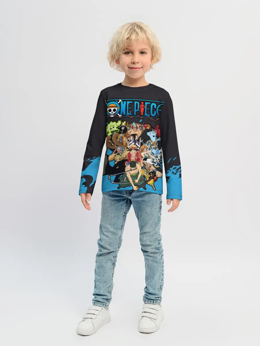 Детский лонгслив / One Piece синий всплеск