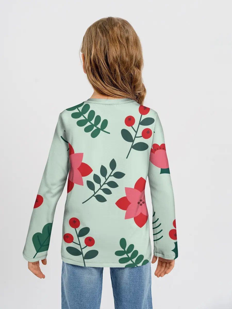 Детский лонгслив / цветы, ягоды, листья