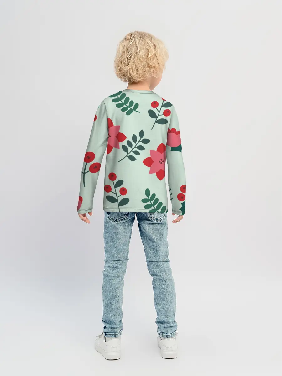 Детский лонгслив / цветы, ягоды, листья