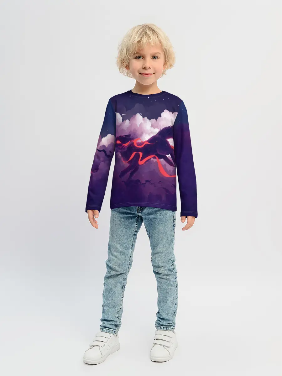 Детский лонгслив / Лиса бежит по облакам