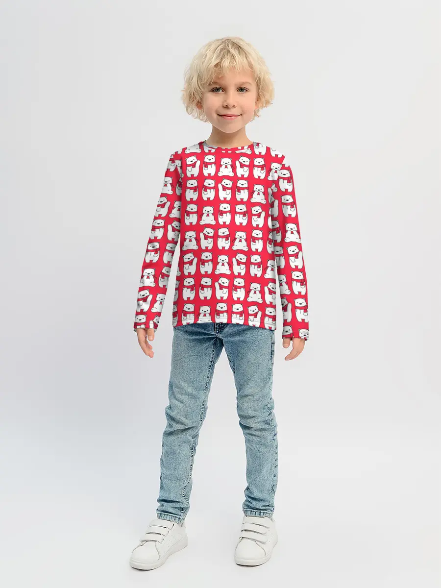 Детский лонгслив / Мишки в шарфиках