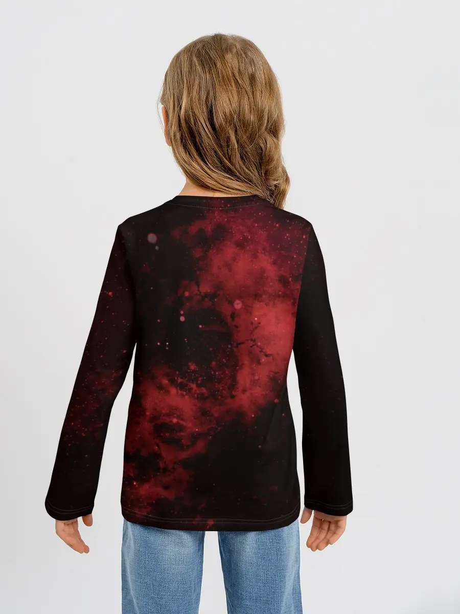 Детский лонгслив / Эмблема Черного клевера на космическом фоне