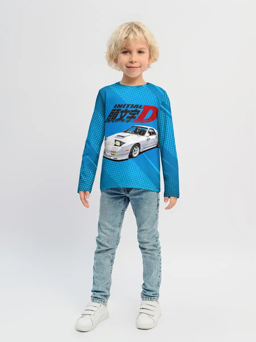 Детский лонгслив / Initial D машина на голубом фоне