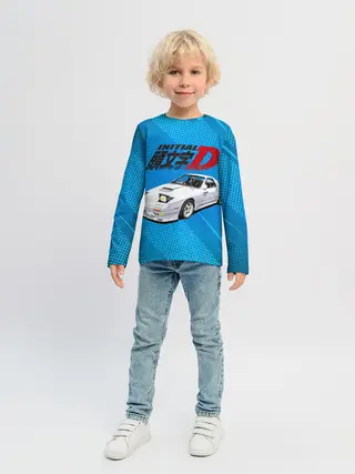 Детский лонгслив / Initial D машина на голубом фоне