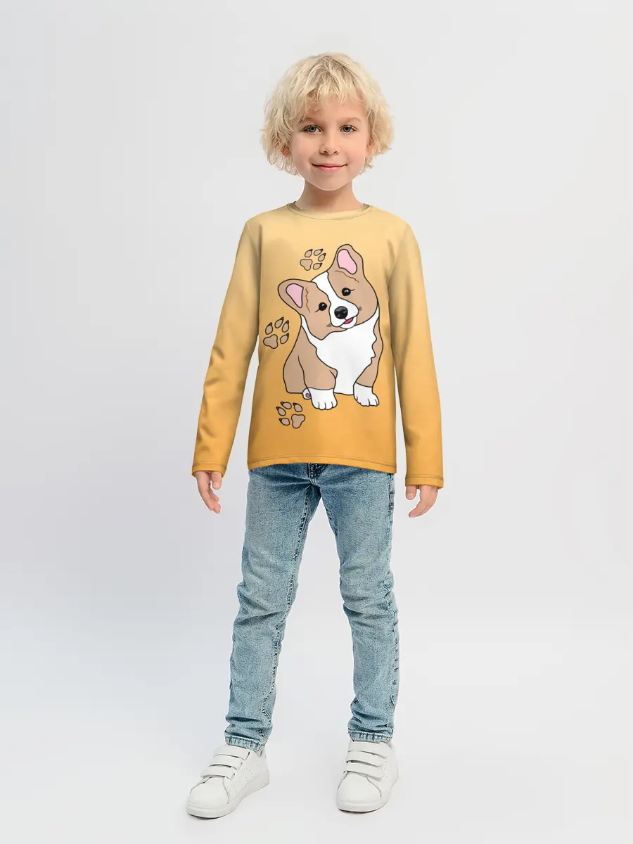 Детский лонгслив / Персик Корги