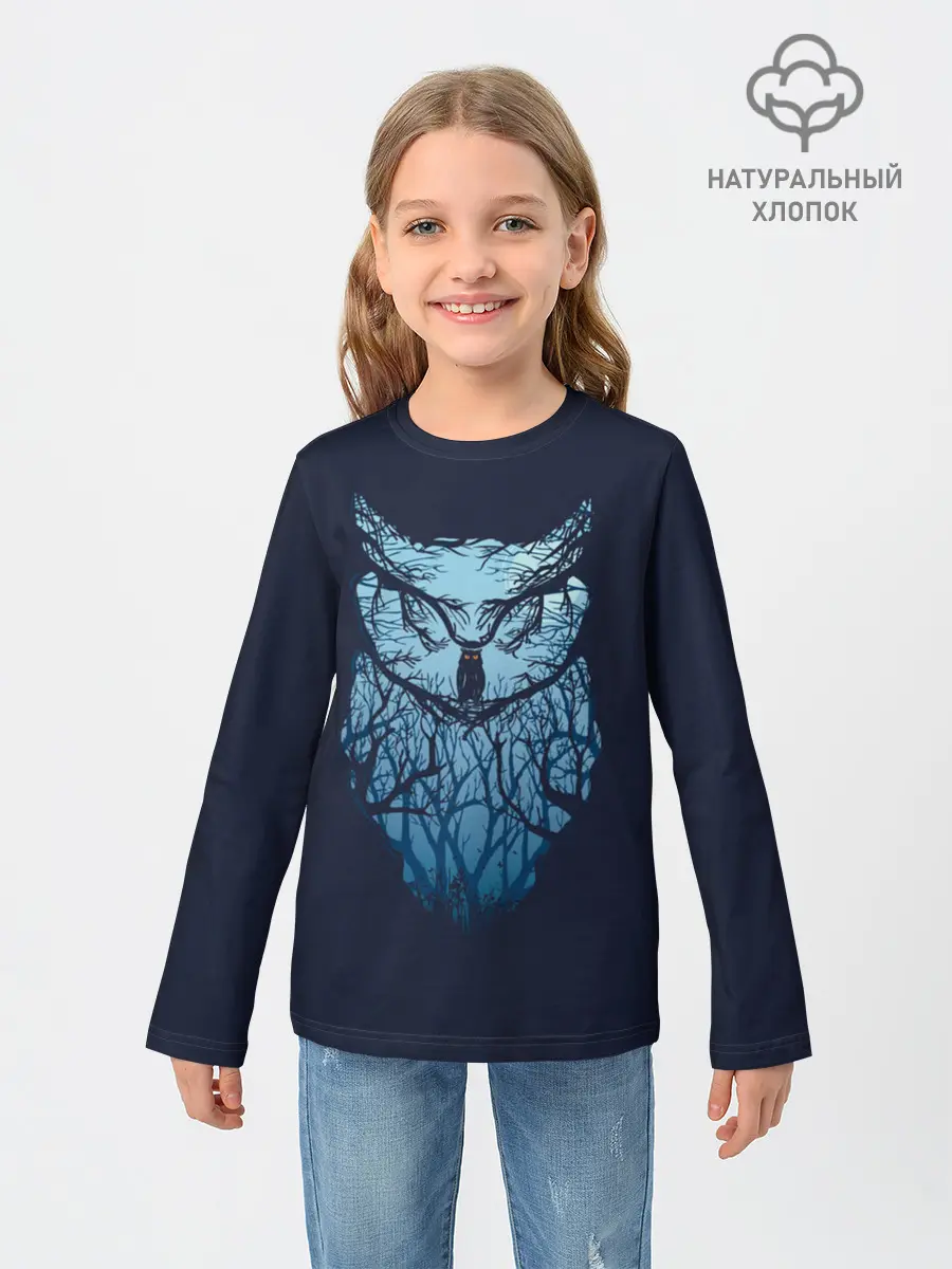 Детский лонгслив / Сова в деревьях