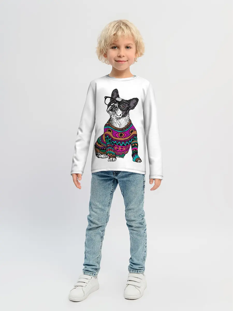 Детский лонгслив / Мопс Хипстер