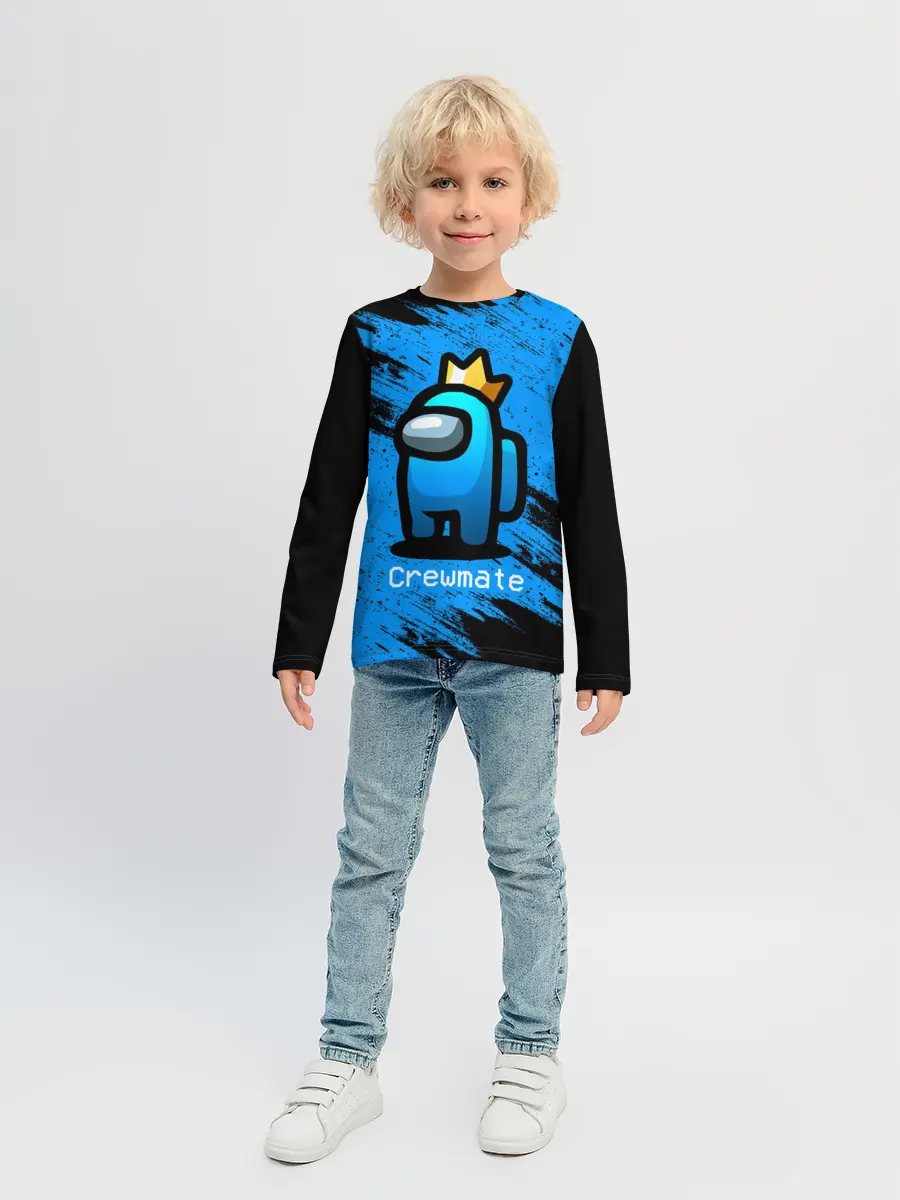 Детский лонгслив / AMONG US - Синий в Короне
