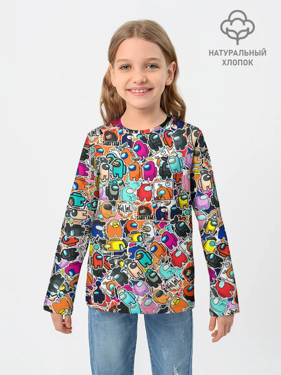 Детский лонгслив / Among Us sticker bombing