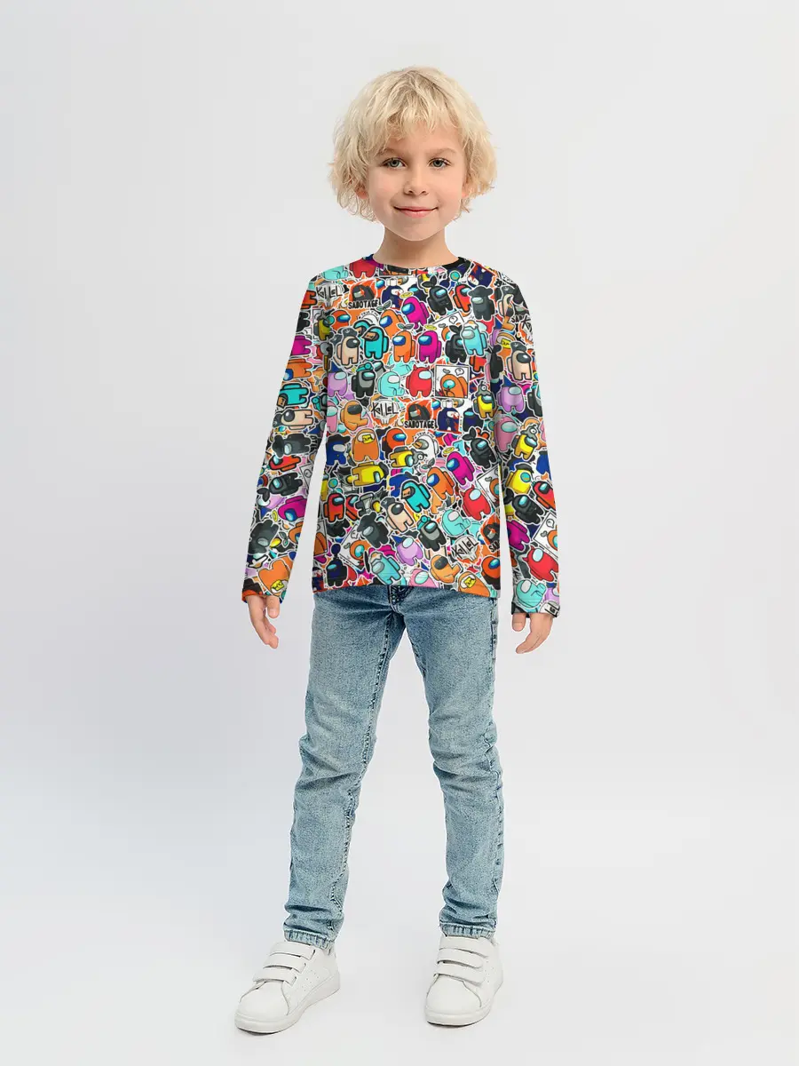 Детский лонгслив / Among Us sticker bombing