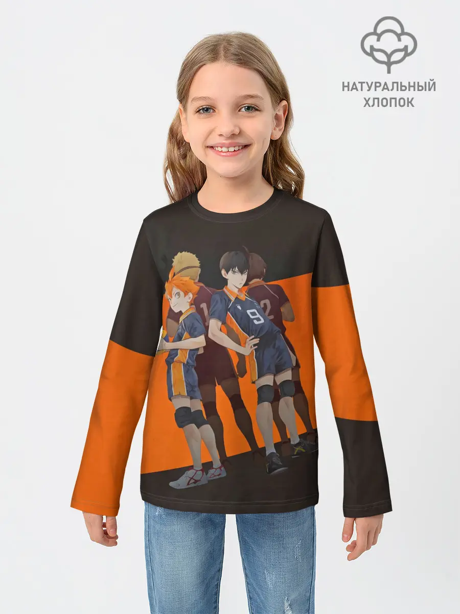 Детский лонгслив / Karasuno оранжевая полоса