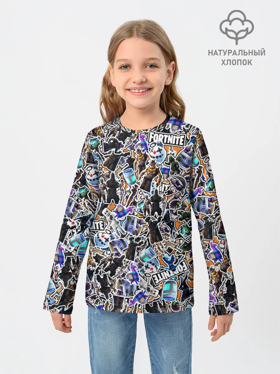 Детский лонгслив / Fortnite Sticker Bombing