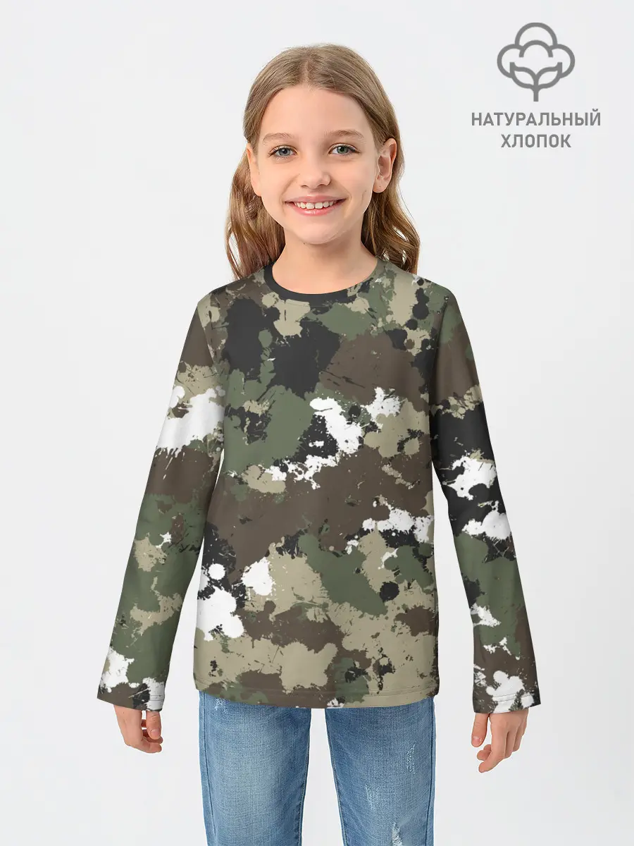 Детский лонгслив / Камуфляж с кляксами