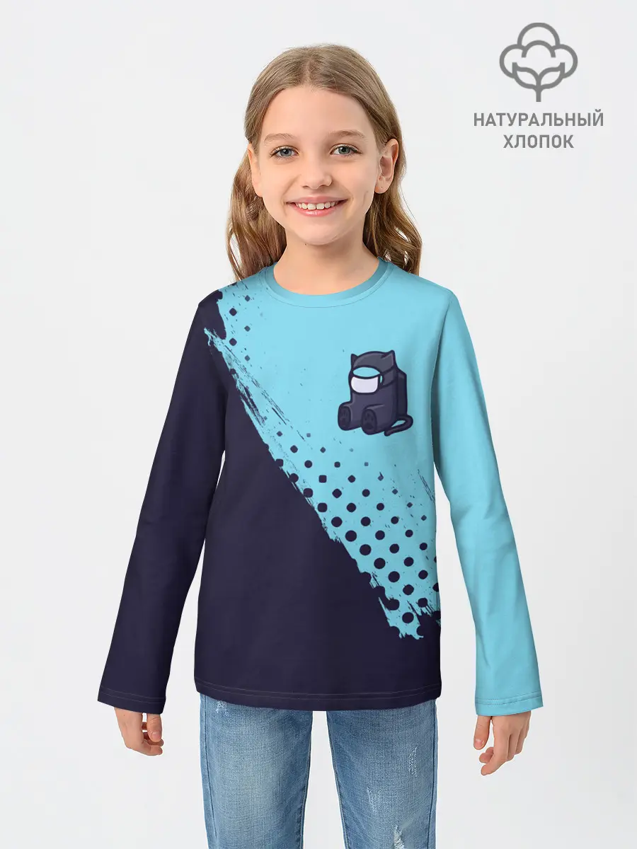 Детский лонгслив / AMONG US - Черный Котик