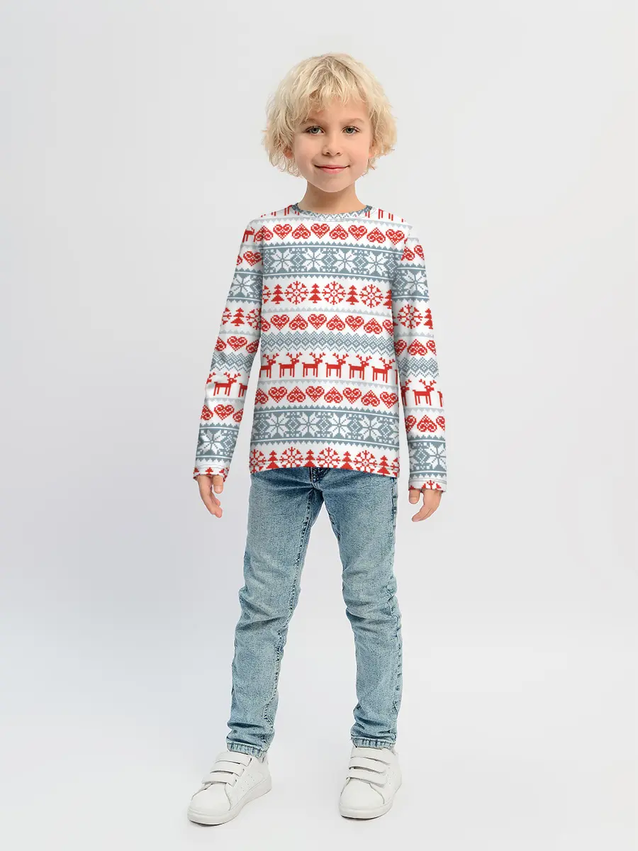 Детский лонгслив / Новогодний пиксельный узор