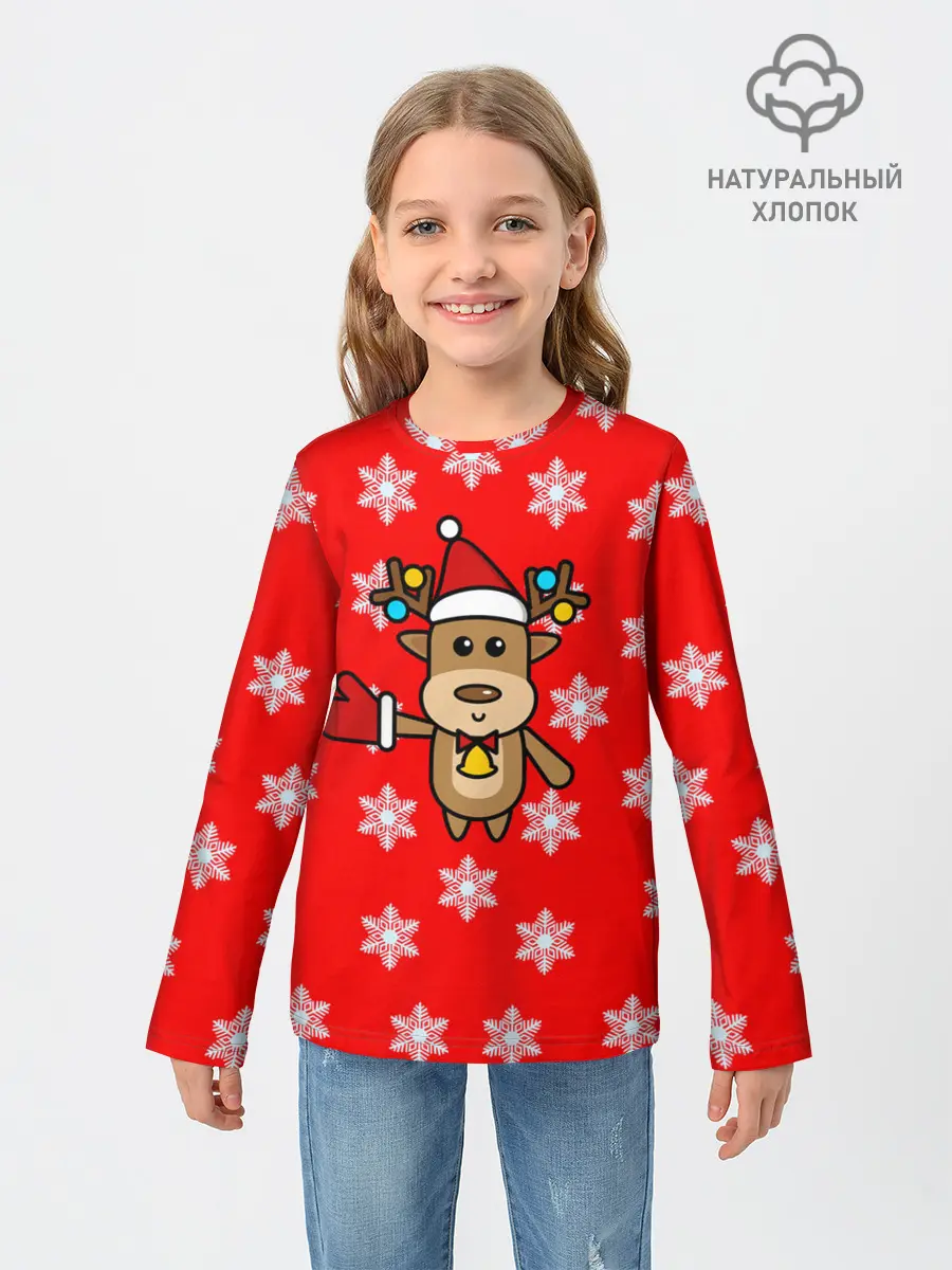 Детский лонгслив / Оленёнок в снежинках