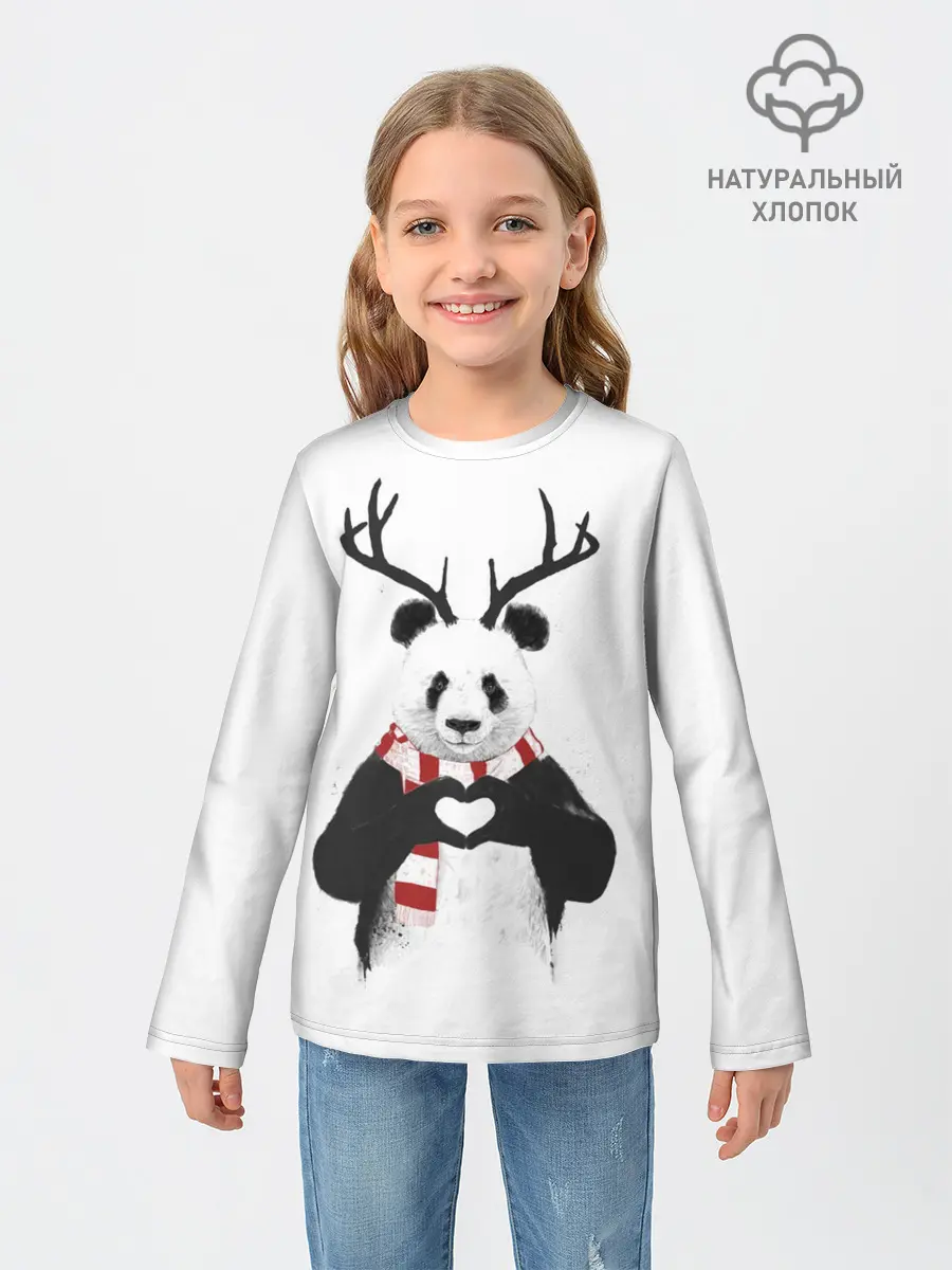 Детский лонгслив / Новогодний Панда