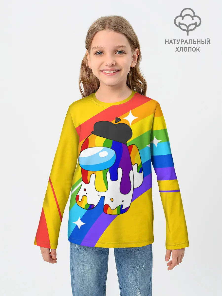 Детский лонгслив / AMONG US - Радужный