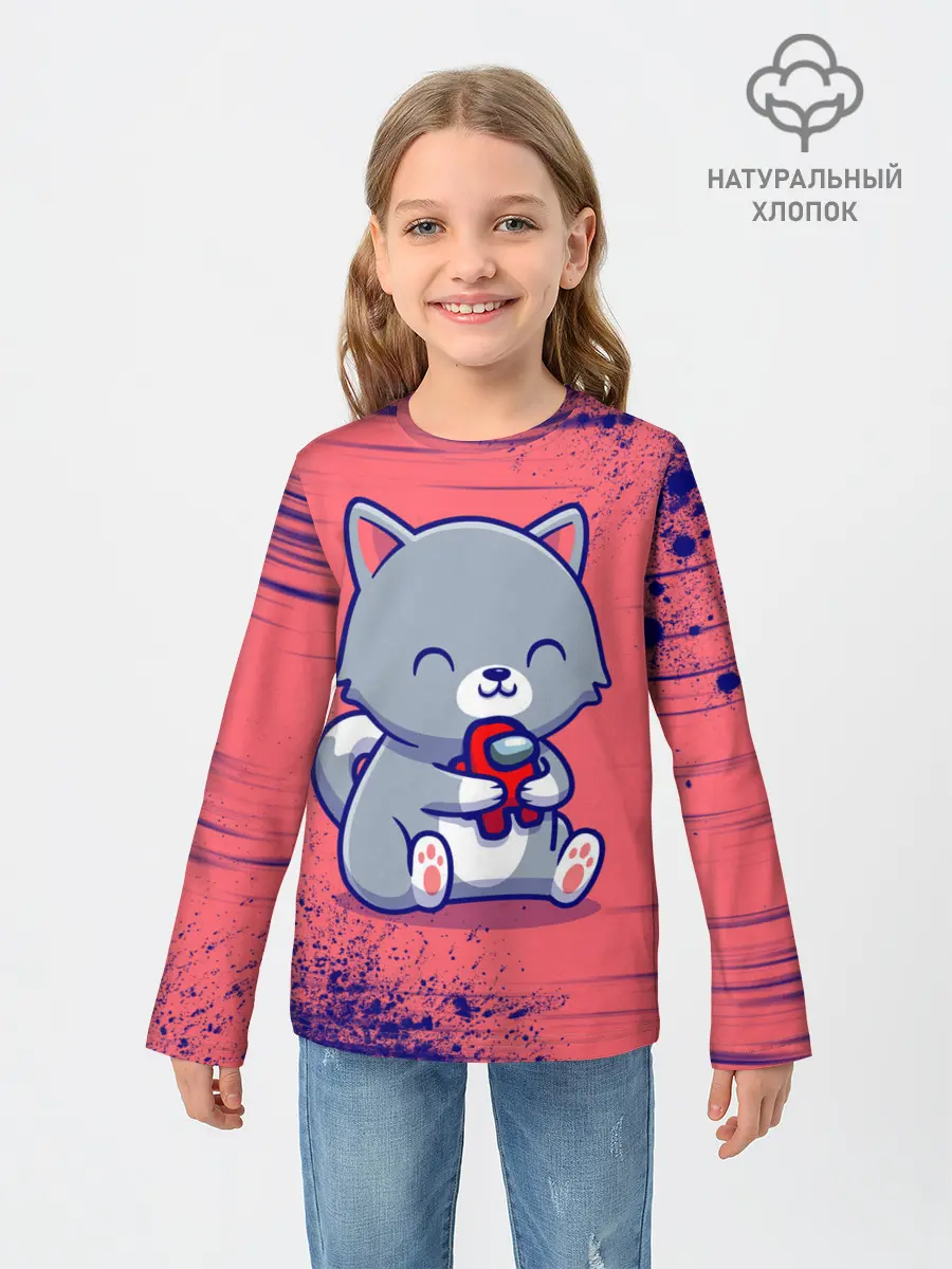 Детский лонгслив / AMONG US - С КОТИКОМ