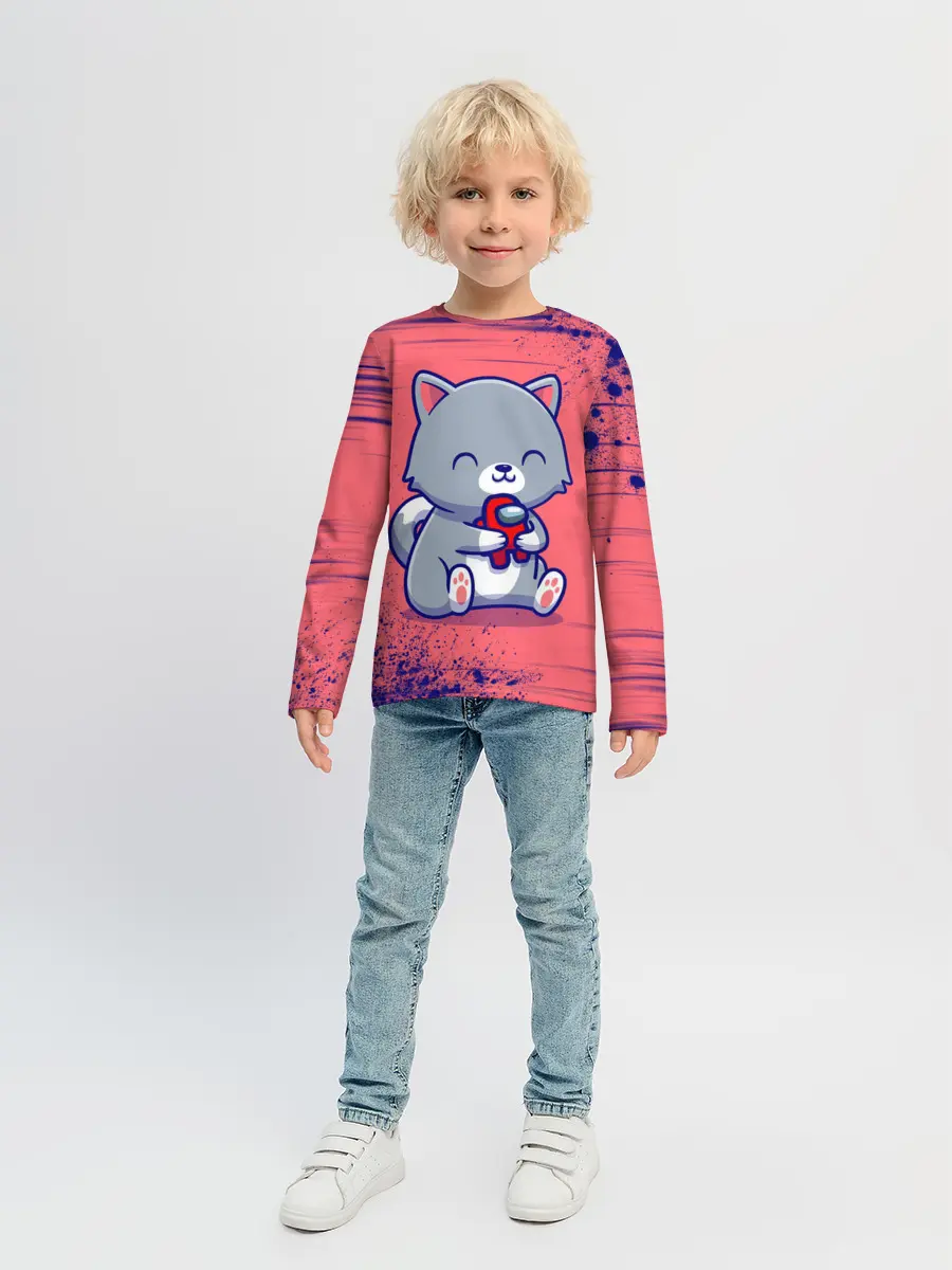 Детский лонгслив / AMONG US - С КОТИКОМ