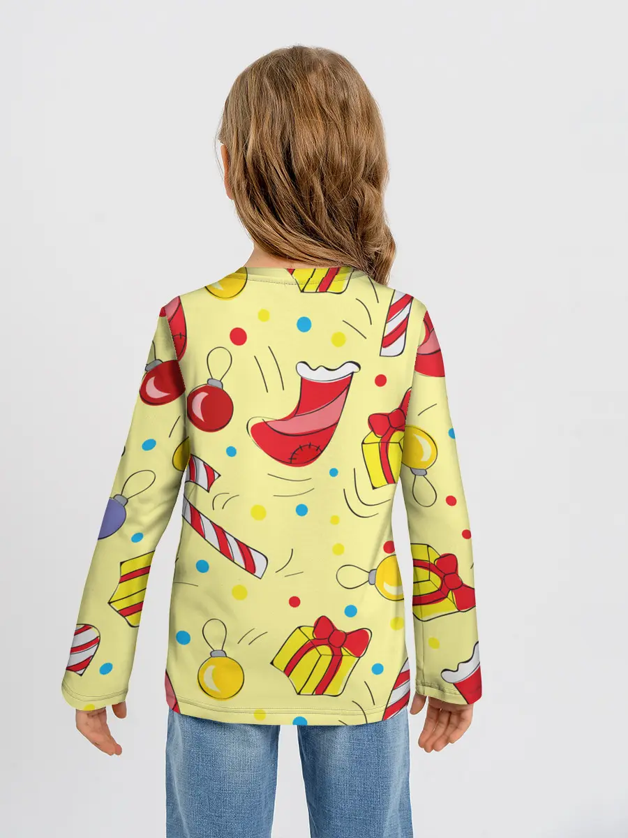 Детский лонгслив / Новогодний узор на желтом фоне