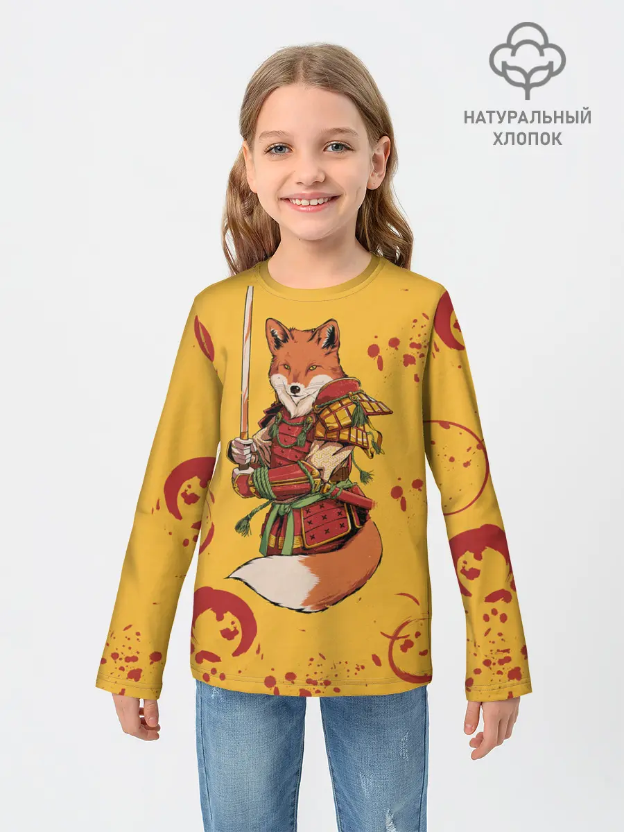 Детский лонгслив / Лис Самурай