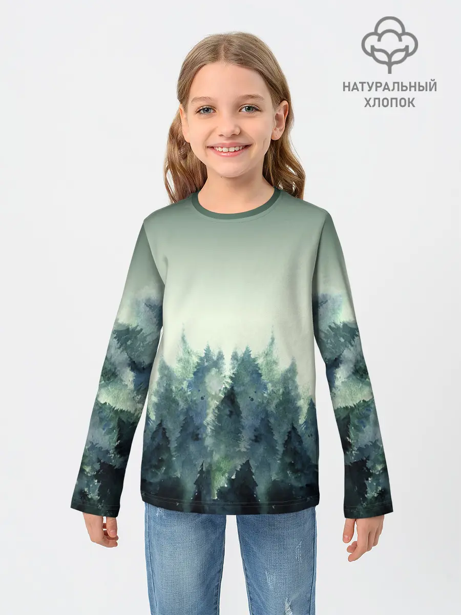 Детский лонгслив / акварельный лес градиент