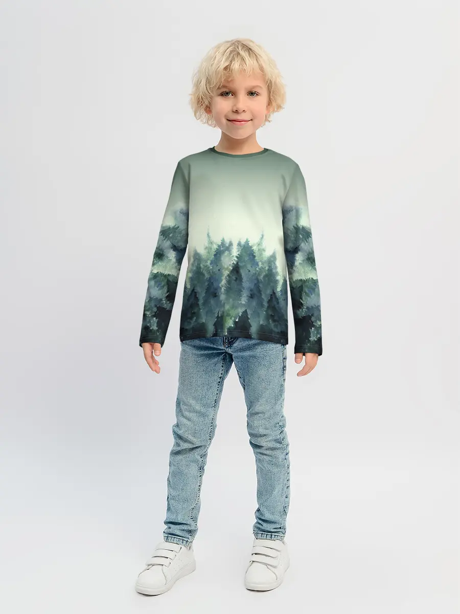 Детский лонгслив / акварельный лес градиент