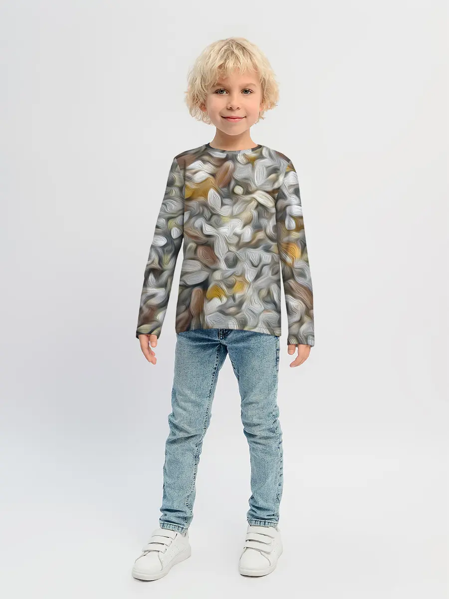Детский лонгслив / желто-серый каменный узор