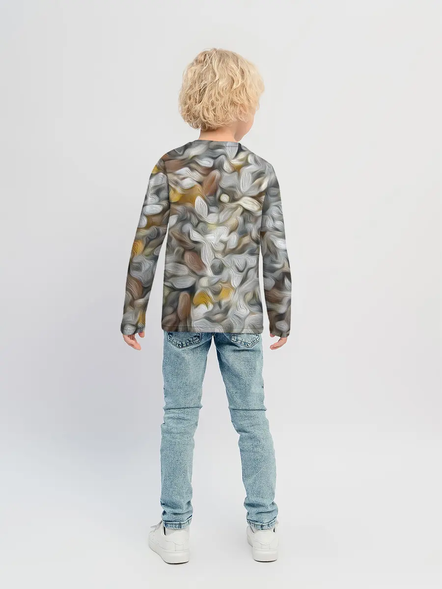Детский лонгслив / желто-серый каменный узор