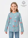 Детский лонгслив / Цветочки и листики на голубом