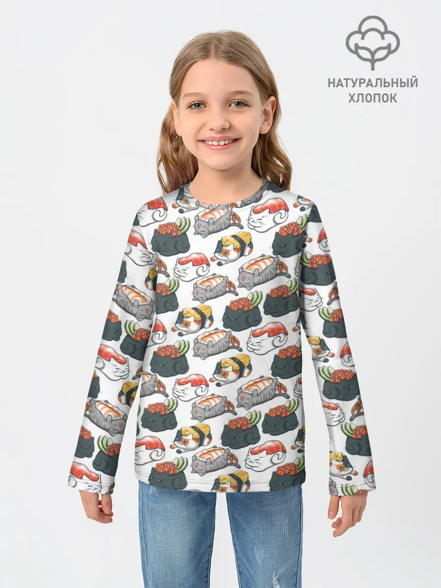 Детский лонгслив / Котики | Суши