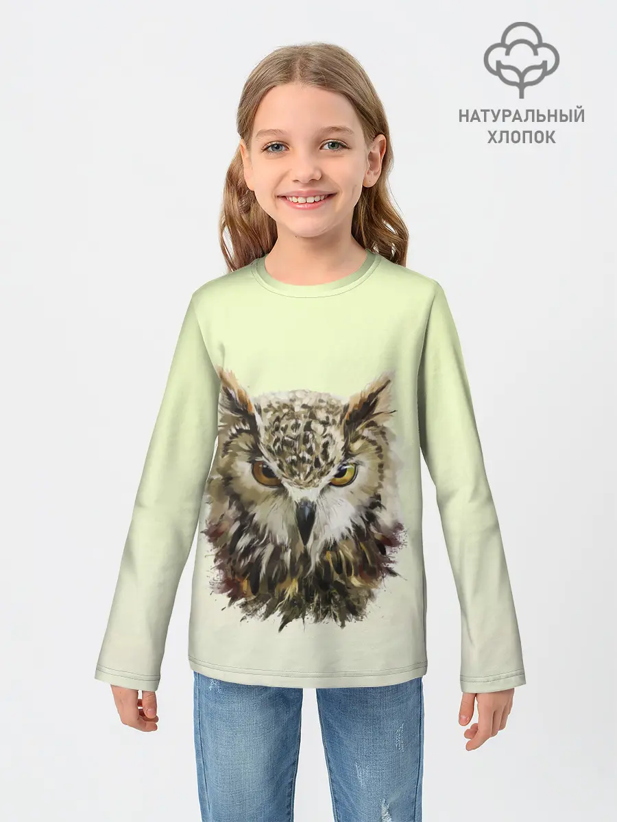 Детский лонгслив / арт сова яркая