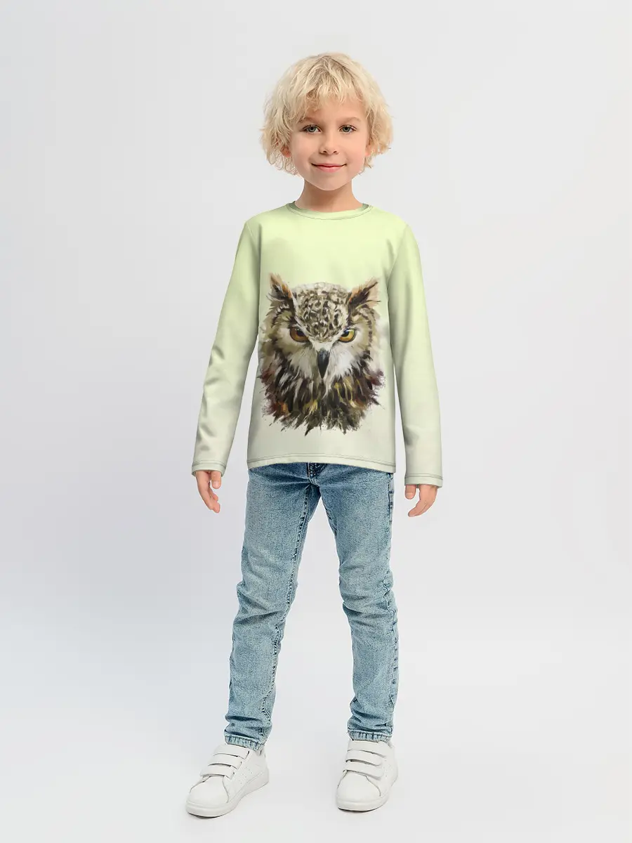 Детский лонгслив / арт сова яркая