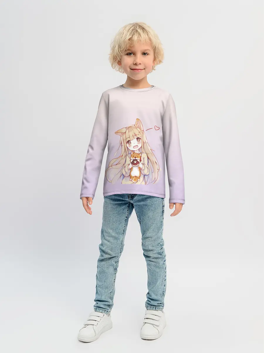 Детский лонгслив / малышка чиби пончик лис