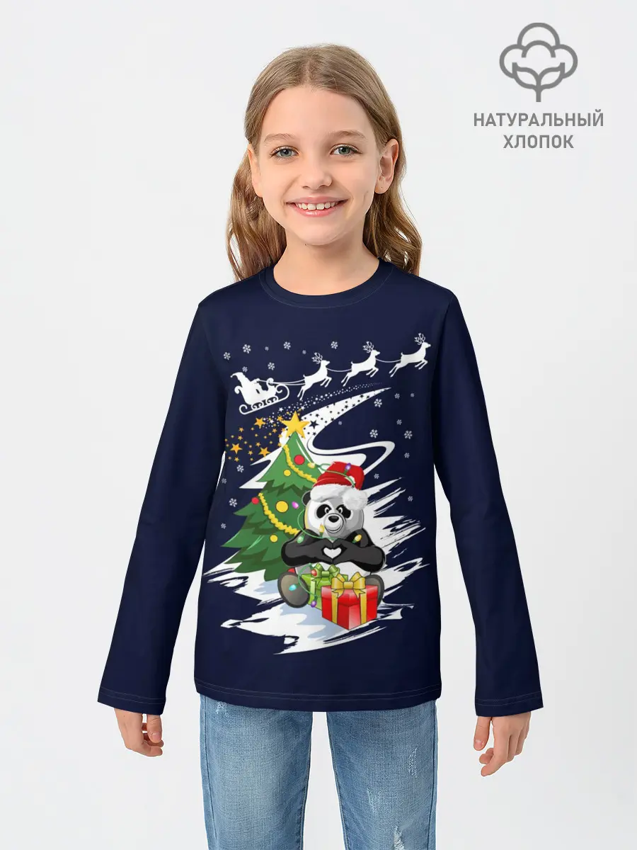Детский лонгслив / Рождественская Панда
