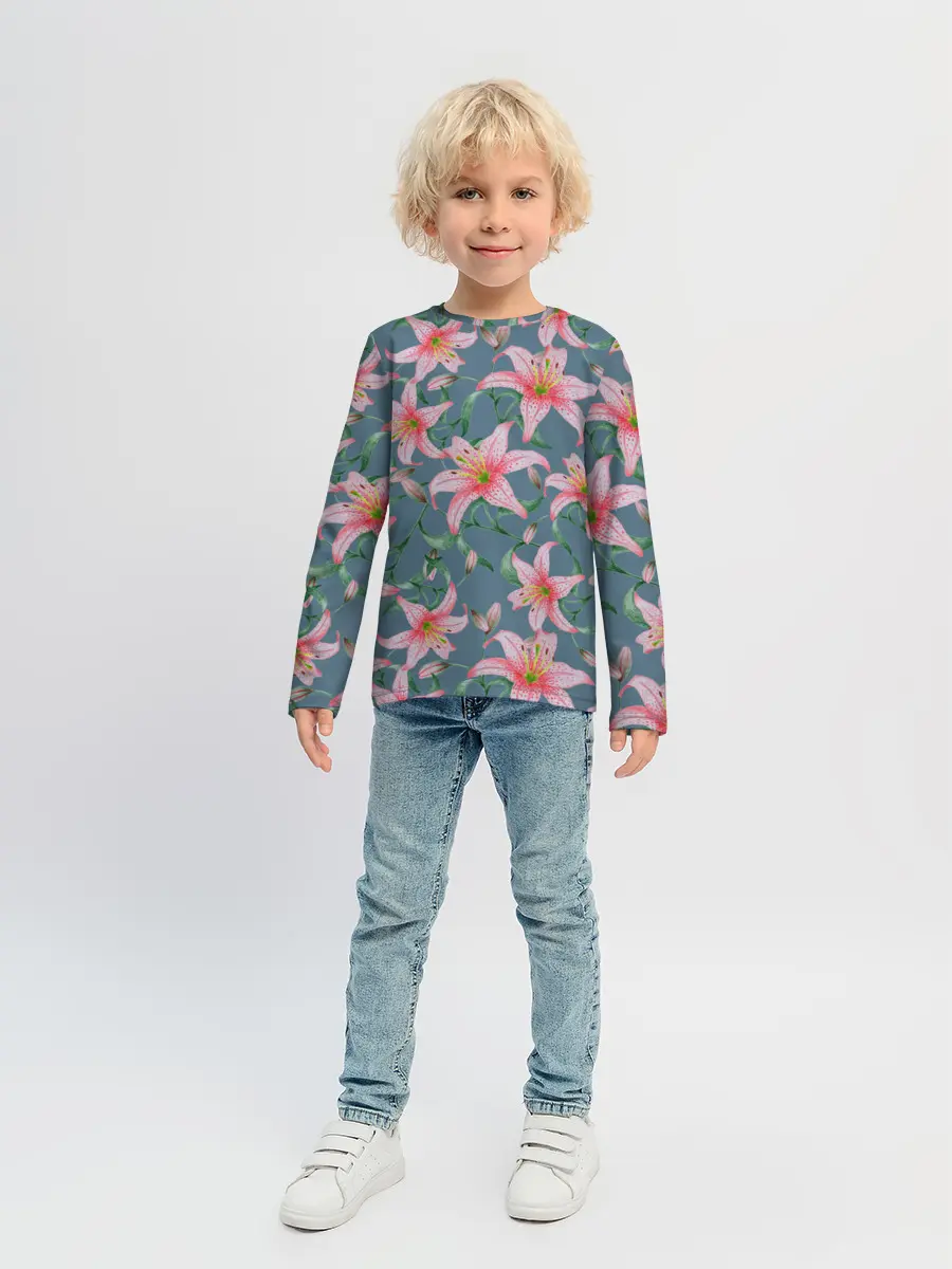 Детский лонгслив / Лилии на сером фоне