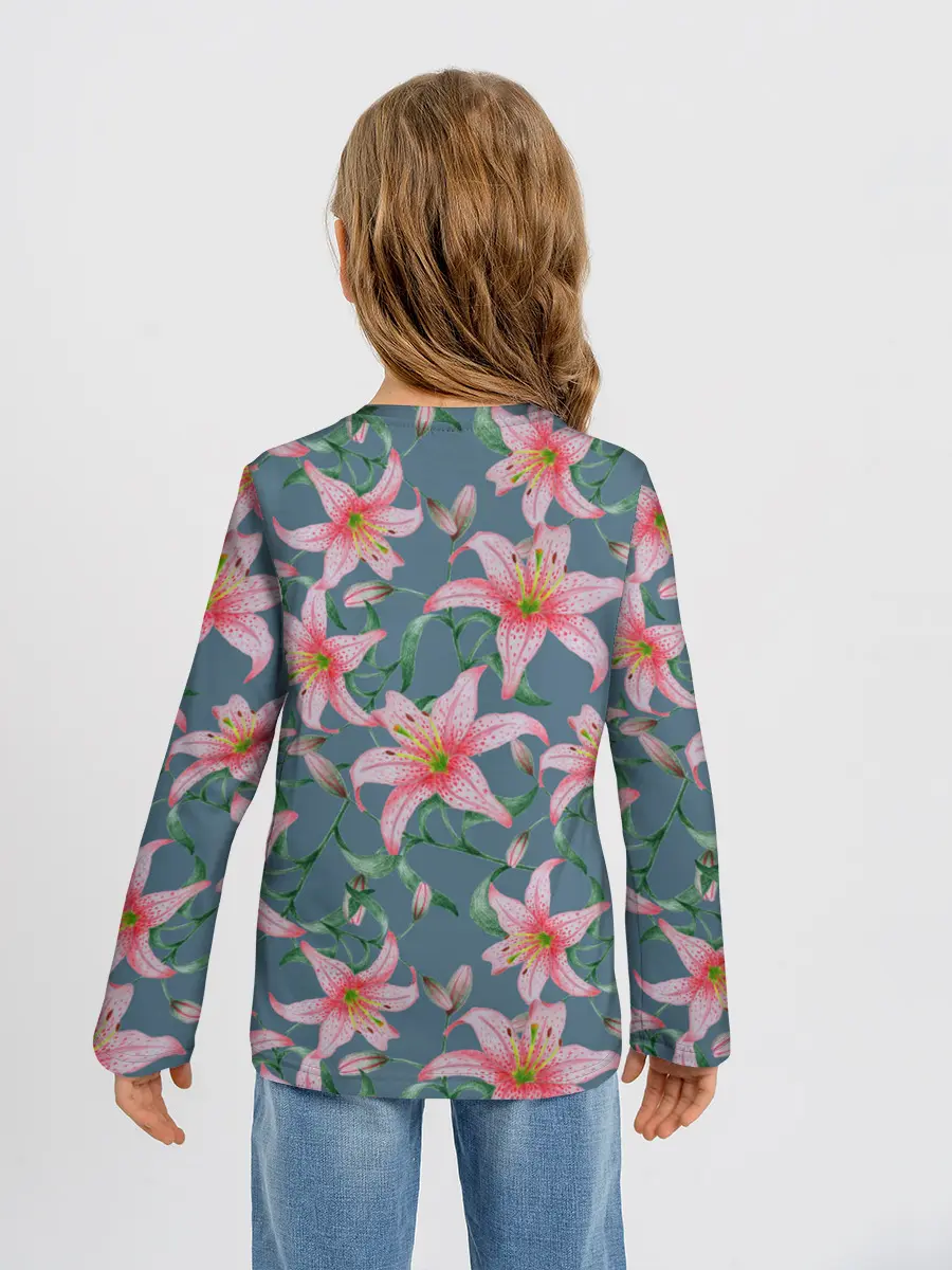 Детский лонгслив / Лилии на сером фоне