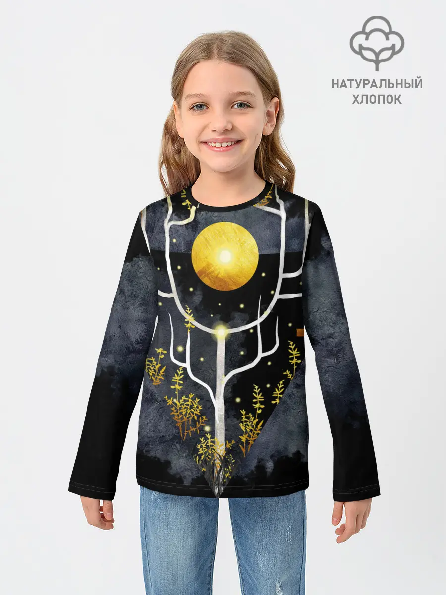Детский лонгслив / графит и золото: дерево жизни